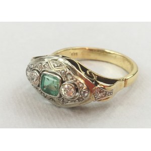 Pierścionek z turmalinem i diamentami w typie art deco, XX w. złoto pr. 585/1000