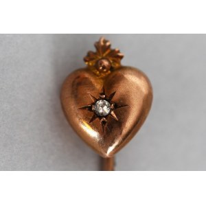 Szpilka do krawata w kształcie serca z diamentem, XIX w. złoto pr.300-375/1000/metal nieszlachetny/diament