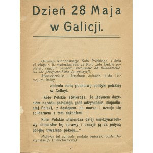 DZIEŃ 28 Maja w Galicji. Warszawa: Rząd i Wojsko, [1917]. - 16 s., 16 cm, opr. pł. współcz...
