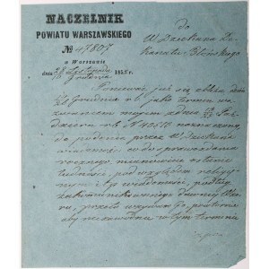 LIST NACZELNIKA POWIATU WARSZAWSKIEGO, 10.12.1852