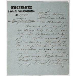 LIST NACZELNIKA POWIATU WARSZAWSKIEGO, 10.02.1852