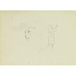 Karol Kossak (1896-1975), Postać mężczyzny w orientalnym stroju, szkice jeźdźca orientalnego na koniu, twarzy mężczyzn, głowy tygrysa, 1922