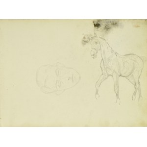 Karol Kossak (1896-1975), Studium konia idącego stępa, zarys głowy mężczyzny, 1922