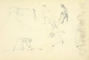 Włodzimierz Tetmajer (1861 - 1923), Szkice konia, kobiety pracującej w polu, kobiet i mężczyzny w kapeluszu, ok. 1900