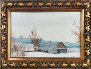Józef CHLEBUS (1893-1945), Pejzaż zimowy z chatami