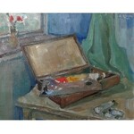 Józef KOWNER (1895-1967), Martwa natura z paletą i pudełkiem z farbami, 1949