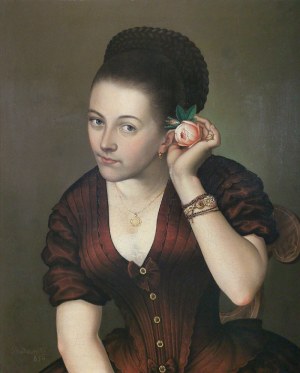 Józef BUDZYŃSKI, XIX W., Portret kobiety z różą, 1850