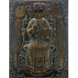 Ikona - Chrystus tronujący, w okładzie srebrnym