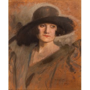Alfons Karpiński (1875 Rozwadów - 1961 Kraków), Portret damy w kapeluszu, 1924 r.