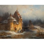 Francois Stroobant (1819 Bruksela - 1916 Bruksela), Zimowy pejzaż z zamkiem