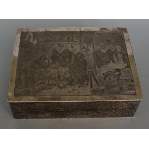 Szkatułka ze sceną Palacze w karczmie wg D.Teniersa, (Belgia, I poł.XX w.)