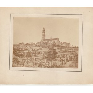 CZĘSTOCHOWA. Jasna Góra – zdjęcie ryciny z XIX w., widoczna rozległa panorama klasztoru jasnogórskie...