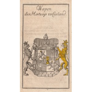 ŻAGAŃ, SYCÓW. Karta przedstawiająca herb książąt von Biron