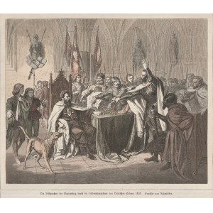 MALBORK. Scena sprzedania Malborka przez wojska najemne królowi Kazimierzowi Jagiellończykowi w 1457...