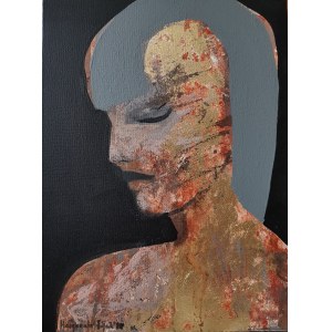 Małgorzata Wójcik, Goddess , 2020r., akryl, płatki złota (szlag metal), 30 x 40 cm, sygn l.d. i na odwrociu