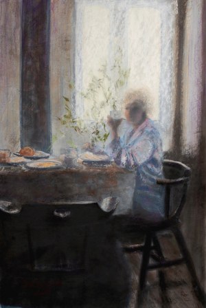 Zbigniew Bogucki, Śniadanie Alicji, 2011r, pastel suchy na tekturze, 90 x 60 cm, sygn.l.d