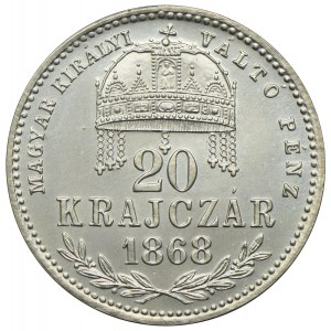 Węgry, Franciszek Józef I, 20 krajcarów 1868 KB, Kremnica, Artex