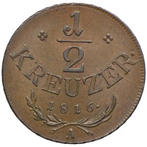 Austria, Franciszek II, 1/2 krajcara 1816, Wiedeń