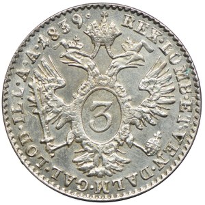 Austria, Ferdynand I, 3 krajcary 1839, Wiedeń