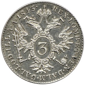 Austria, Ferdynand I, 3 krajcary 1843, Wiedeń