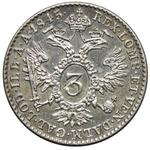 Austria, Ferdynand I, 3 krajcary 1845, Wiedeń