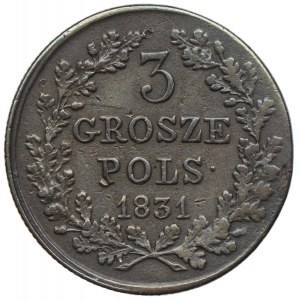 Powstanie Listopadowe, 3 grosze 1831 KG, Warszawa