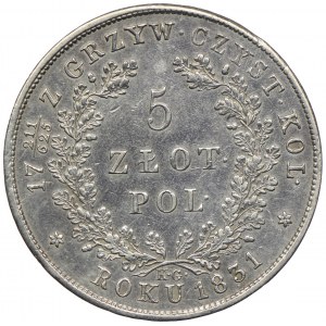 Powstanie Listopadowe, 5 złotych 1831 KG, Warszawa