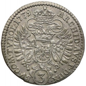 Austria, Karol VI, 3 krajcary 1739, Hall