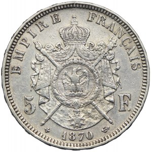 Francja, Napoleon III, 5 franków 1870, Paryż