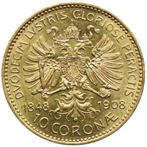 Austria, Franciszek Józef I, 10 koron 1908, 60-lecie panowania, Wiedeń