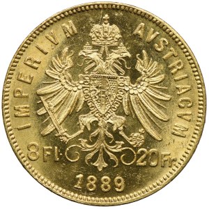 Austria, Franciszek Józef I, 8 florenów=20 franków 1889, Wiedeń