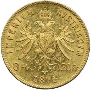 Austria, Franciszek Józef I, 8 florenów=20 franków 1875, Wiedeń