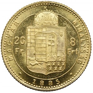 Węgry, Franciszek Józef I, 20 franków=8 forintów 1885, Kremnica
