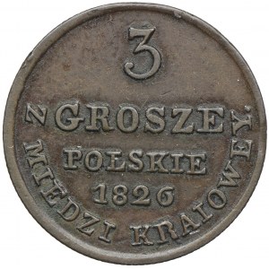 Królestwo Kongresowe, Aleksander I, 3 grosze polskie z miedzi krajowej 1826, Warszawa