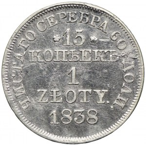 Zabór rosyjski, Mikołaj I, 15 kopiejek=1 złoty 1838 MW, Warszawa