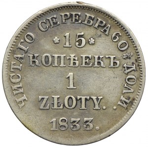 Zabór rosyjski, Mikołaj I, 15 kopiejek=1 złoty 1833 НГ, Petersburg