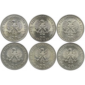 Zestaw, 20 złotych 1974-83, Marceli Nowotko (6szt.)