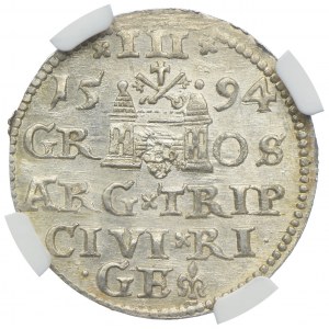 Zygmunt III Waza, trojak 1594, Ryga, NGC MS64