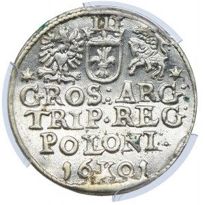 Zygmunt III Waza, trojak 1601 K, Kraków, PCGS MS62