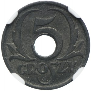 Generalna Gubernia, 5 groszy 1939, Warszawa, NGC MS65