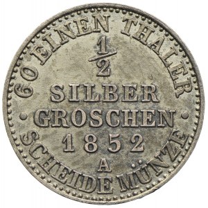 Niemcy, Prusy, Fryderyk Wilhelm IV, 1/2 grosza srebrnego 1852, Berlin