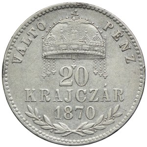 Węgry, Franciszek Józef I, 20 krajcarów 1870, Kremnica