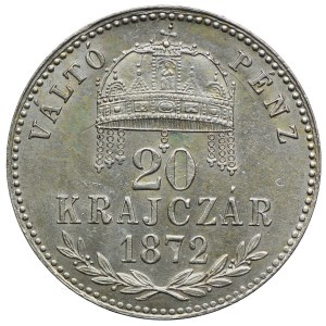Węgry, Franciszek Józef I, 20 krajcarów 1872, Kremnica