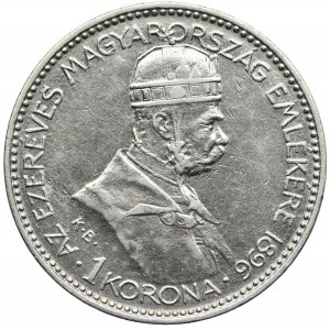 Węgry, Franciszek Józef I, 1 korona 1896, Kremnica, Tysiąclecie Węgier