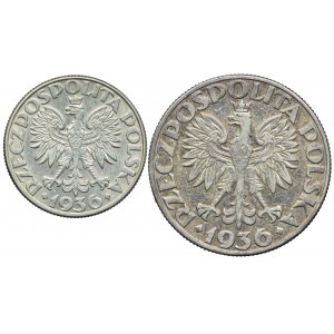 Zestaw monet, 2 złote, 5 złotych, 1936 Żaglowiec (2szt.)