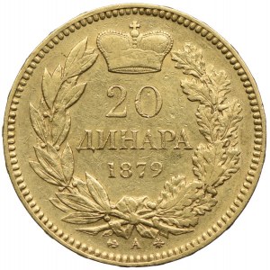 Serbia, Milan Obrenowicz IV, 20 dinarów 1879, Paryż