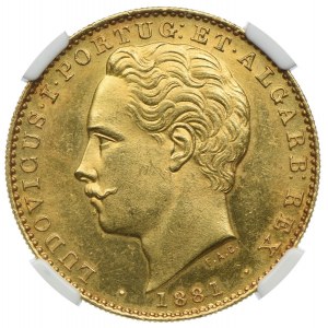 Portugalia, Ludwik I, 10000 reis 1881, Lisbona, NGC MS61