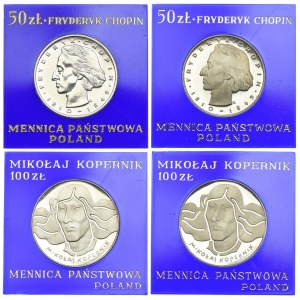 Zestaw, 50 złotych Chopin 1972, 1974, 100 złotych Kopernik 1973, 1974 (4szt.)