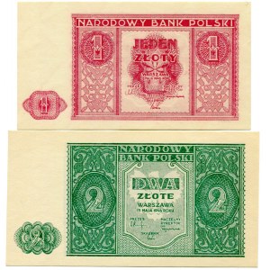 Zestaw banknotów 1 złoty, 2 złote 1946