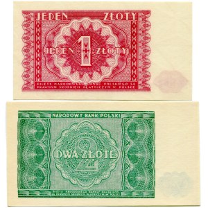 Zestaw banknotów 1 złoty, 2 złote 1946